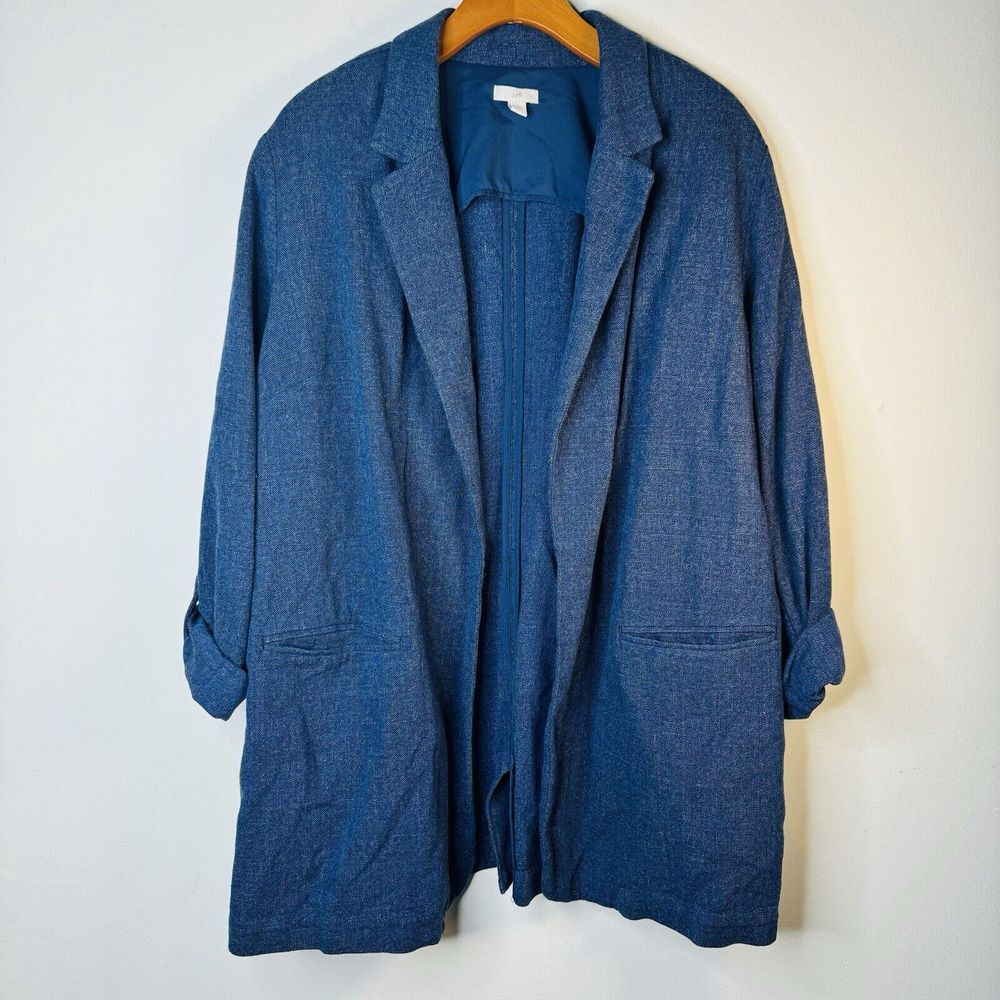 J. Jill Blue Slat Open Front Tab Sleeve Blazer Jacket Size Large Casual Preppy‎